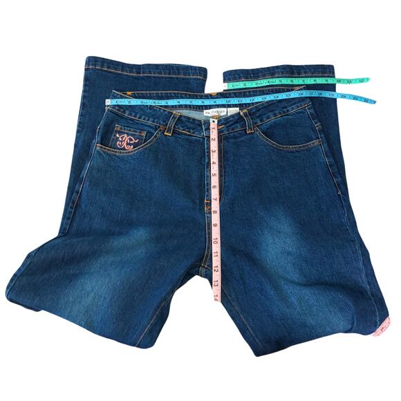 Blue Jeans Applique Embroidered High Rise Stretch Lew Magram Vintage Y2K - Picture 6 of 9